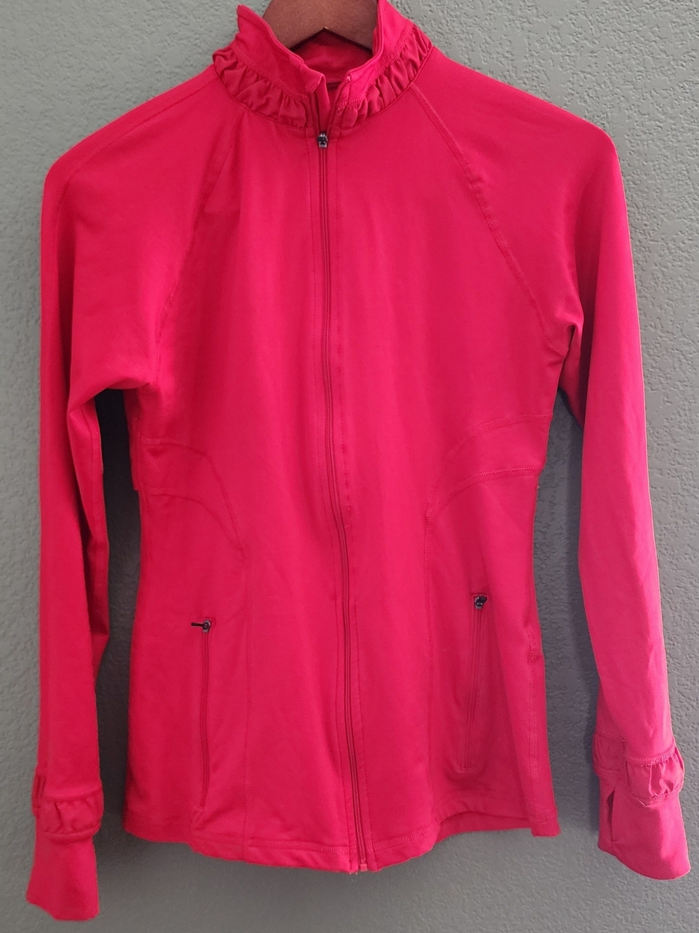 SPANX Hot Red Ruffle-Trim Zip Jacket